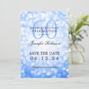 Invitación Bokeh Azul de la Marina 60 cumpleaños Fecha de res