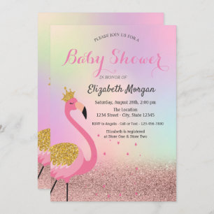 Invitación Bokeh,Baby Shower holográfico rosa Flamingo