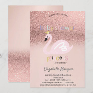 Invitación Bokeh de brillo de oro rosa, baby shower de cisne