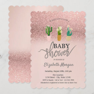 Invitación Bokeh de brillo de oro rosa, Fiesta de Cactus Plan