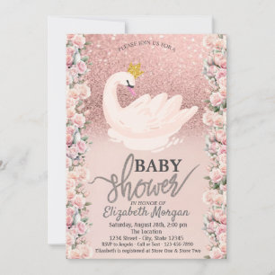 Invitación Bokeh de brillo dorado rosa, rosas de cisne baby s