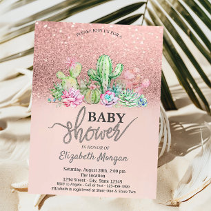Invitación Bokeh de brillo dorado rosado, Baby Shower de Cact