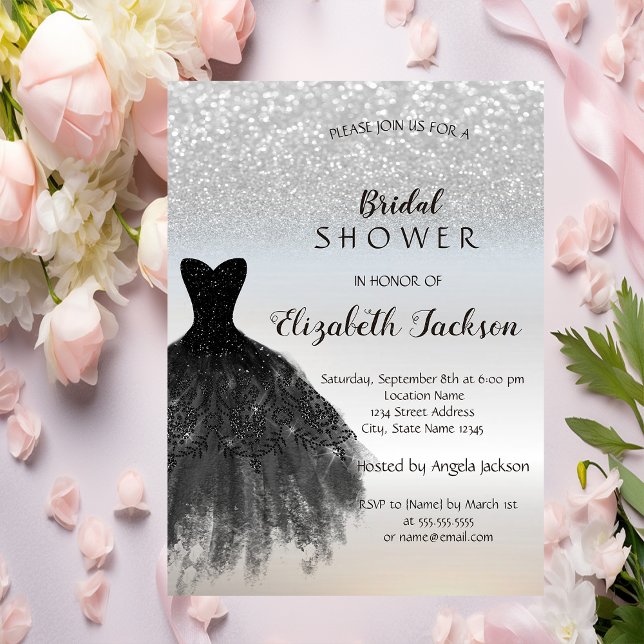Invitación Bokeh de brillo plateado, Desfile de novia con ves (Subido por el creador)