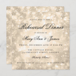 Invitación Bokeh de champán de oro Cena elegante de ensayo