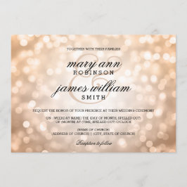 Invitación Bokeh de cobre enciende la boda elegante