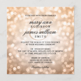 Invitación Bokeh de cobre ilumina una boda elegante