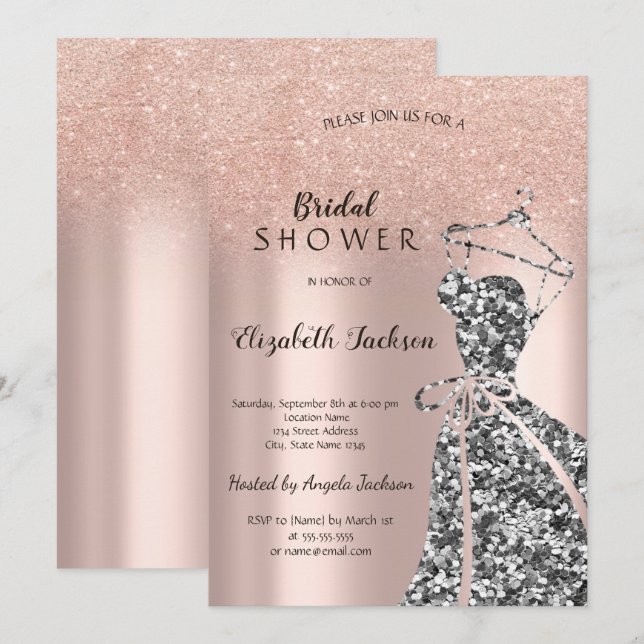 Invitación Bokeh de gálibo de oro Rosa,Ducha de novia con ves (Anverso / Reverso)