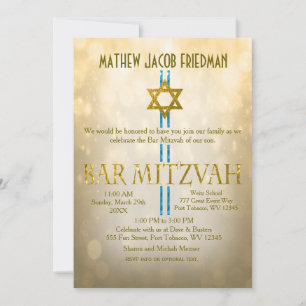 Invitación Bokeh de oro Bar Mitzvah