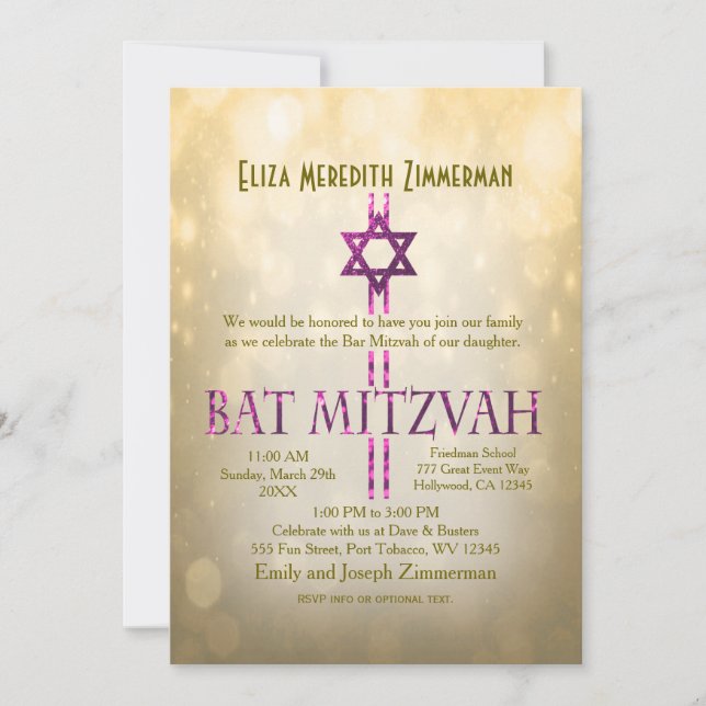 Invitación Bokeh de oro | Bat Mitzvah (Anverso)