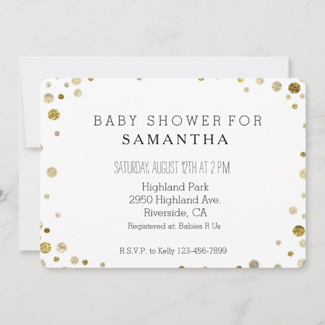 Invitación Bokeh de oro Confetti Dots baby ducha (Anverso)