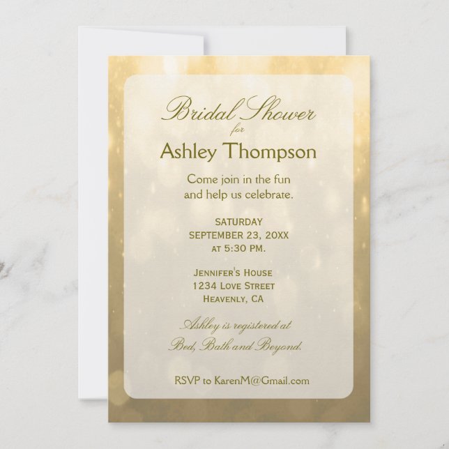 Invitación Bokeh de oro | Ducha de novia (Anverso)