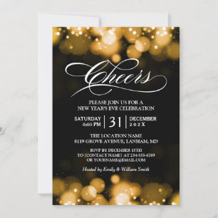 Invitación Bokeh de oro echa chispas a Fiesta de Nochevieja