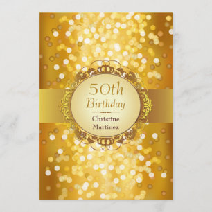 Invitación Bokeh de oro Foto 50 cumpleaños