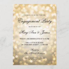 Invitación Bokeh de oro ilumina la fiesta de compromiso elega