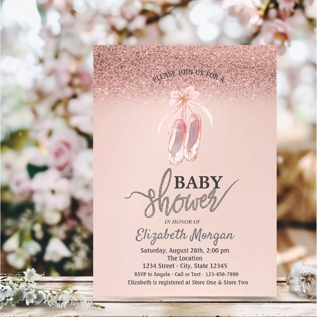 Invitación Bokeh de oro Rosa,Baby Shower de zapatos de ballet (Subido por el creador)