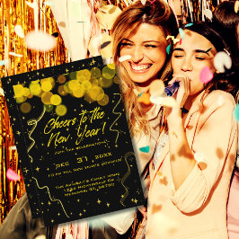 Invitación Bokeh dorado aviva a Fiesta de Año Nuevo