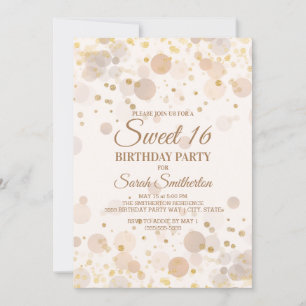 Invitación Bokeh dorado de moda sobre Sweet 16 blanco cremoso
