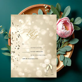 Invitación Bokeh Elegante, Copas de Vino de Confeti Boda