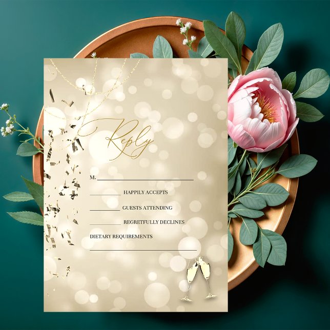 Invitación Bokeh Elegante, Copas de Vino de Confeti Boda (Subido por el creador)
