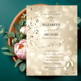 Invitación Bokeh Elegante, Copas de Vino de Confeti Boda