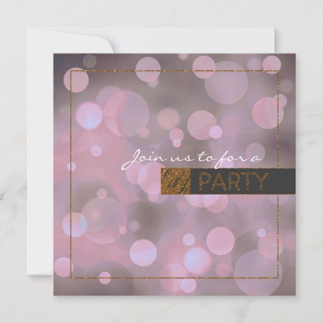 Invitación Bokeh Glam Morple Gray & Gold Birday Party (Anverso)