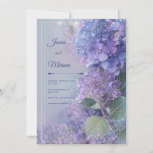 Invitación Bokeh Hortensia Lavanda Marco Etéreo Dorado