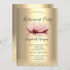 Invitación Bokeh Lotus Retirement Purpurina de oro de vidrio 