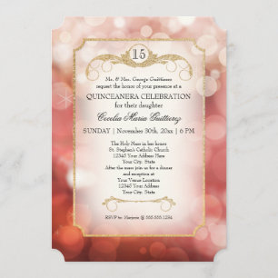 Invitación Bokeh Moderno Destello Rosa Brillo Quinceañera