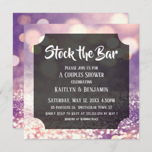 Invitación Bokeh morado y rosado, reserva la ducha de las par