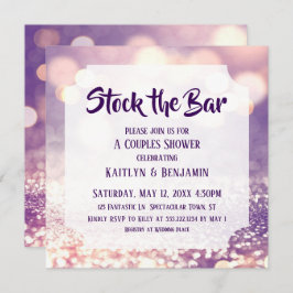 Invitación Bokeh morado y rosado, reserva la ducha de las par