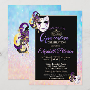Invitación Bokeh Ombre Tiara, Mascarada Quinceañera