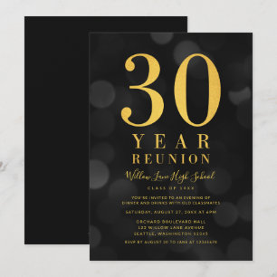 Invitación Bokeh oscuro ilumina reunión de 30 años