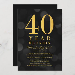 Invitación Bokeh oscuro ilumina reunión de 40 años de clase
