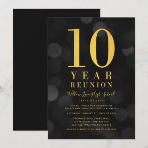 Invitación Bokeh oscuro ilumina reunión de clase de 10 años