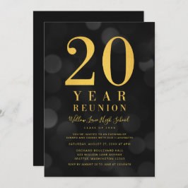 Invitación Bokeh oscuro ilumina reunión de clase de 20 años