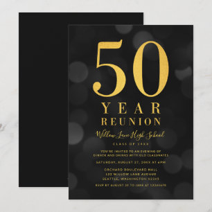 Invitación Bokeh oscuro ilumina reunión de clase de 50 años