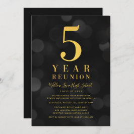 Invitación Bokeh oscuro ilumina reunión de clase de 5 años