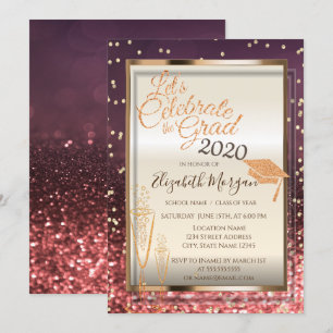 Invitación Bokeh, Purpurina de Graduación, Graduación de Vidr