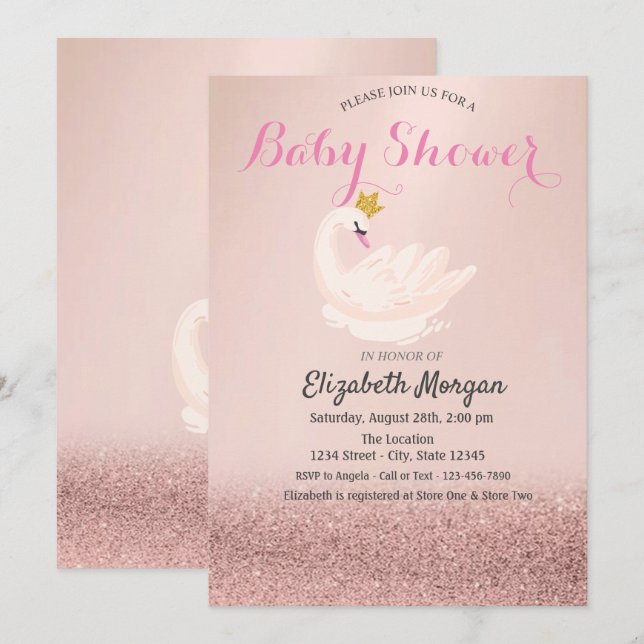 Invitación Bokeh, Purpurina de oro Rosa, Baby Shower de la Co (Anverso / Reverso)
