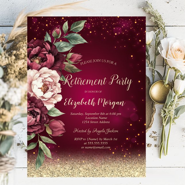 Invitación Bokeh Rosas Blancas Borgoña Rojas Jubilación  (Subido por el creador)