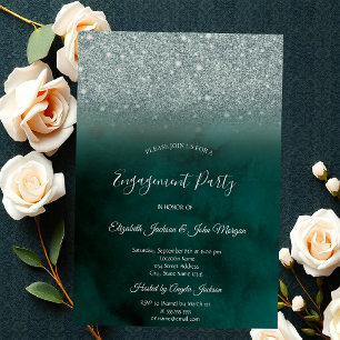 Invitación Bokeh Verde Brillante Elegante Verde de Compromiso
