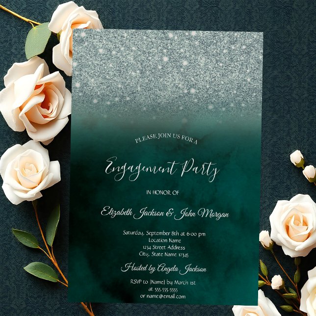 Invitación Bokeh Verde Brillante Elegante Verde de Compromiso (Subido por el creador)