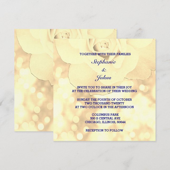 Invitación Bokek de oro Ivory Sepia Purpurina floral Boda (Anverso / Reverso)