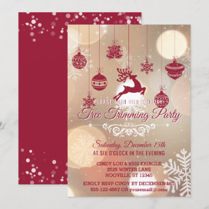 Invitación Bokek Snowflakes Red Holiday Tree Trimming Fiesta