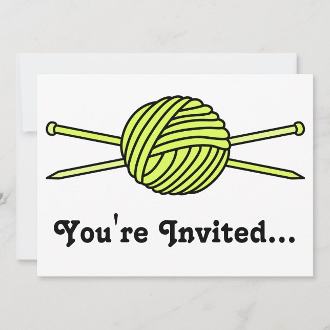 Invitación Bola amarilla de Yarn y agujas de punto (Anverso)