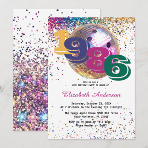 Invitación Bola de Bolos Disco Colorida Cumpleaños 40 1986