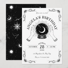 Invitación Bola de cristal de luna mágica blanca y negra