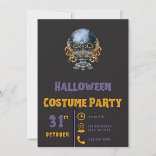 Invitación Bola de cristal negra y dorada Halloween negro mod