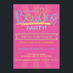 Invitación Bola de Cumpleaños Fiesta-Rosa<br><div class="desc">¡Invitación a la bolera de neón retro para el cumpleaños de su hijo!</div>