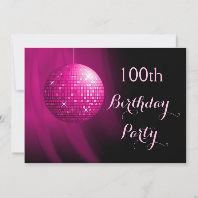 Invitación Bola de Disco de Fiesta de Cumpleaños 100 Glamuros (Anverso)
